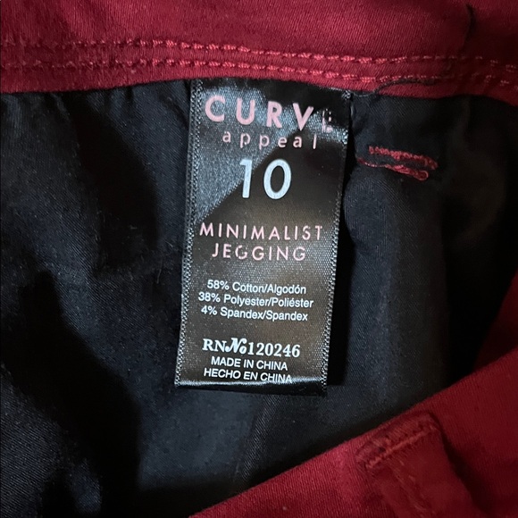 Curve Appeal Burgundy Minimalist Jegging Size 10 - Picture 7 of 10